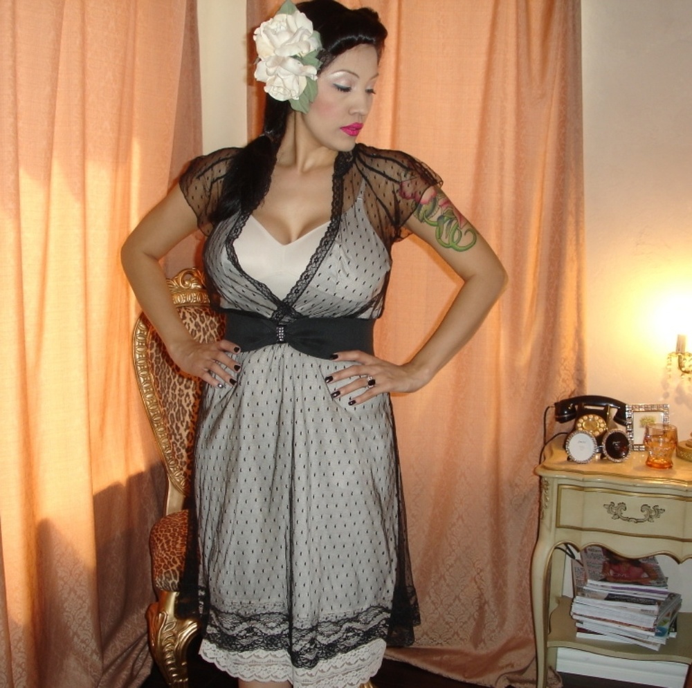 Black Tulle Lace Pinup Rockabilly Glam Dress
